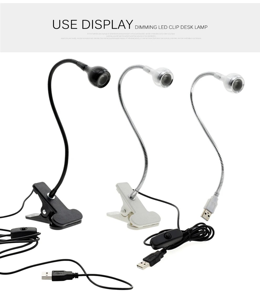 USB Power Clip Holder LED Book Light Desk Lamp 1W Flexible LED Reading Book Lamp Switch On/Off Table Lamp for Bedroom Study Room