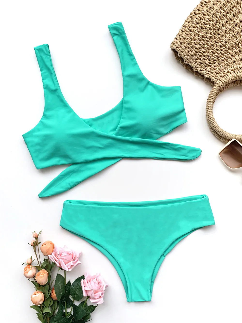 Sexy Front Knotted Bikinis Female Swimsuit High Waist Bikini Women Swimwear Two-pieces Bikini Set Bather Bathing Suit Swim Lady