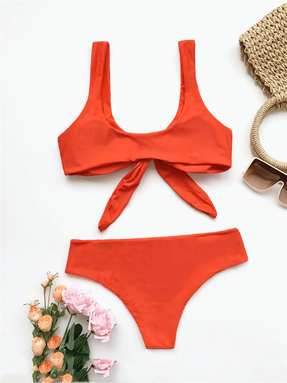 Sexy Front Knotted Bikinis Female Swimsuit High Waist Bikini Women Swimwear Two-pieces Bikini Set Bather Bathing Suit Swim Lady