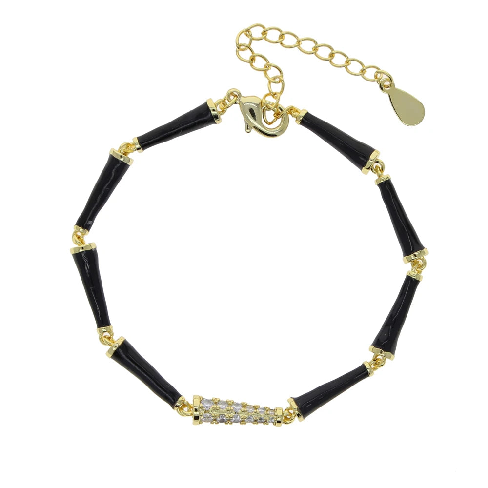 Rainbow Neon Enamel Beaded Link Chain Colorful Gold Color Women Girl New Bracelet