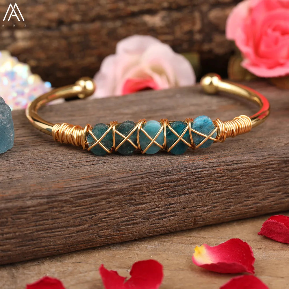 Natural Blue Kyanite Stone Open Bangle For Women High Quality Handmade Birthday Wedding Jewelry Gifts