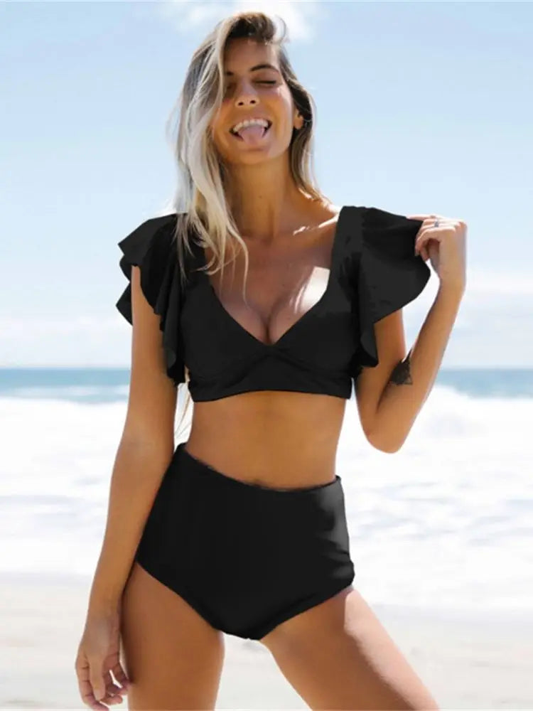 Ruffle Swimsuit 2024 New High Waist Bikini Solid Swimwear Women Sexy Bikinis Push Up Swim Wear Female Bathing Suit Beachwear