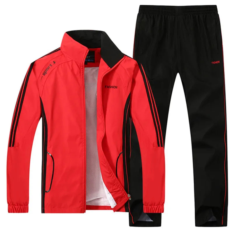 Men's Sportswear Set Spring Autumn Print Tracksuit Men 2 Piece Sets Jacket+Pant Sweatsuit Casual Sporting Outerwear Clothing