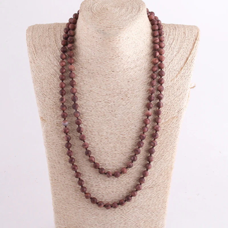 New Bohemian Jewelry long Knotted Halsband 8mm 125-128cm Double wrap Natural Stone Necklace