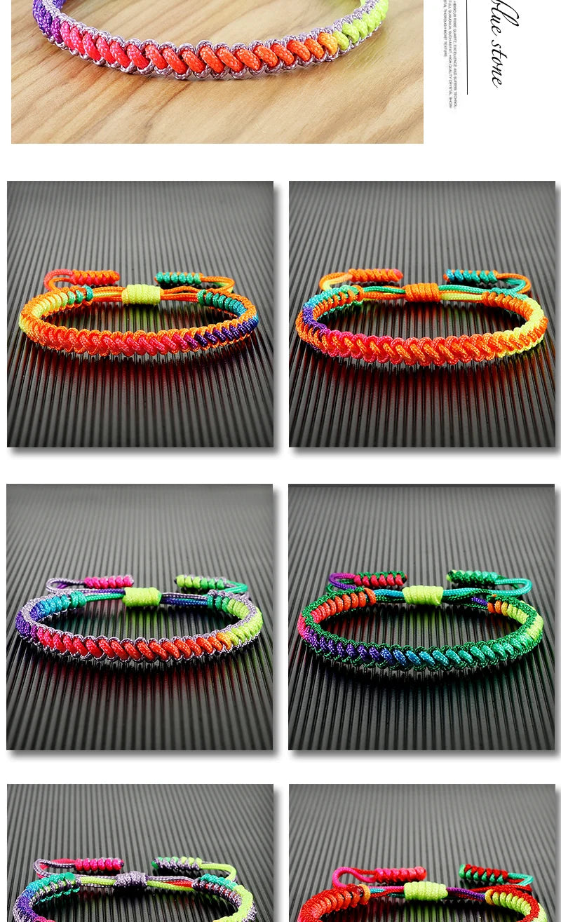 Lucky Colorful Rainbow Knots Braided Bracelet For Women Men Couple Handmade Adjustable Prayer Nylon Rope Bangles Travel Gift