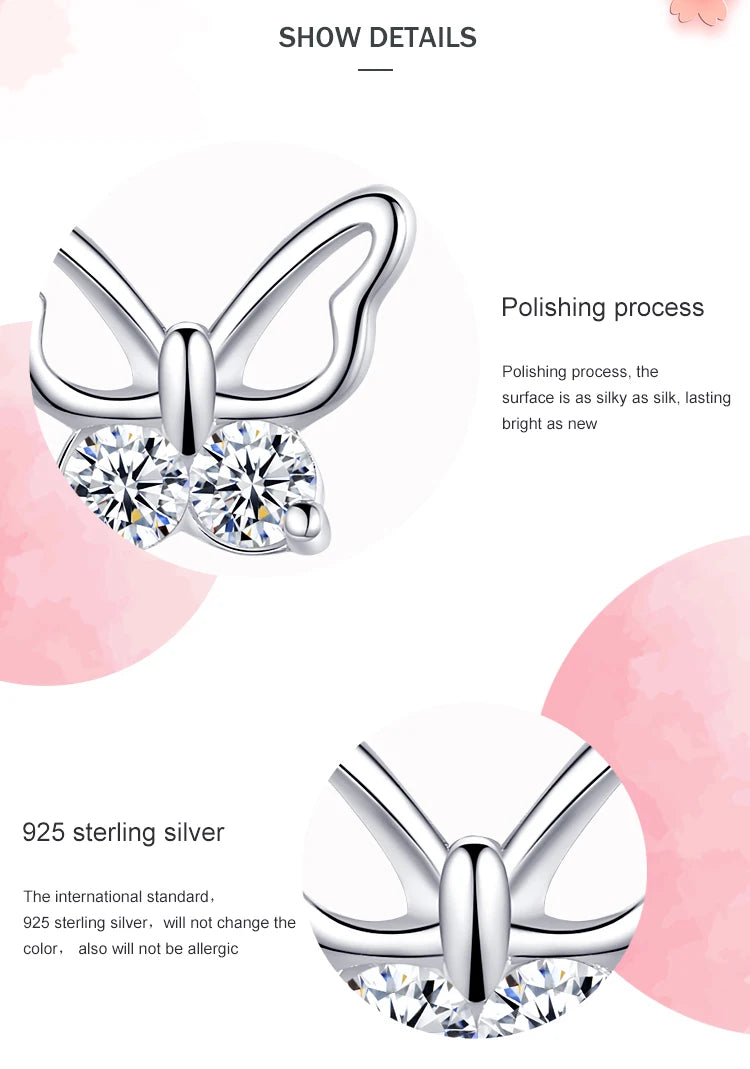 Ailmay  Insect 100% 925 Sterling Silver Butterfly Sweet Cute Stud Earrings For Women Girls Anti-allergy Fine Jewelry Gifts