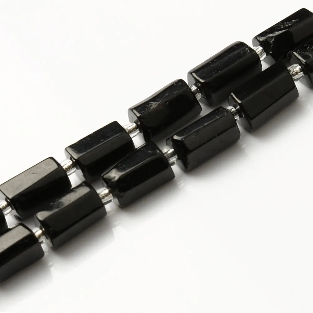 Natural Stone Bead Black Tourmaline Cylinder Shape Loose Spacer Beads for Jewelry Making DIY Bracelet Necklace Accessories 7.5''