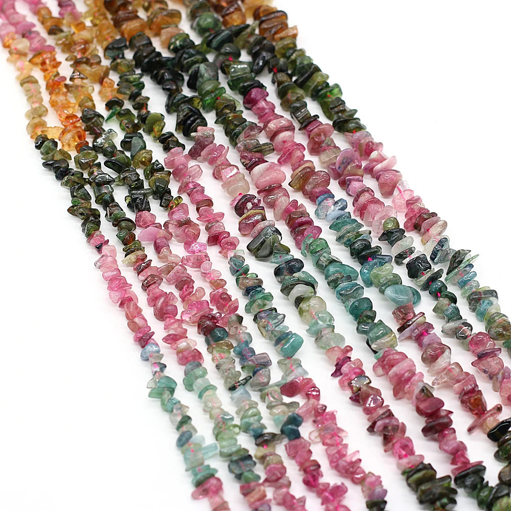 Multicolor Natural Watermelon Rainbow Tourmaline Stone Beads Irregular Gravel Chip Loose Beads DIY Bracelet Jewelry Making 15''