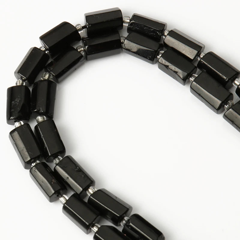 Natural Stone Bead Black Tourmaline Cylinder Shape Loose Spacer Beads for Jewelry Making DIY Bracelet Necklace Accessories 7.5''