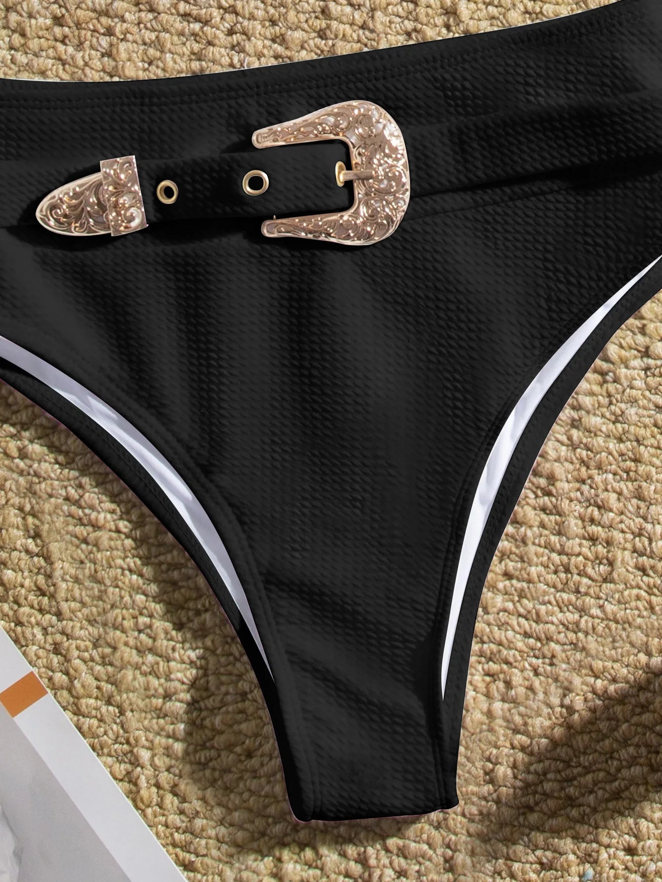 Sexy Rhinestone Belt High Waist Bikinis Set 2024 Women Solid White Black Push Up Underwire Swimsuit Buckle Bathing Suit Swimwear