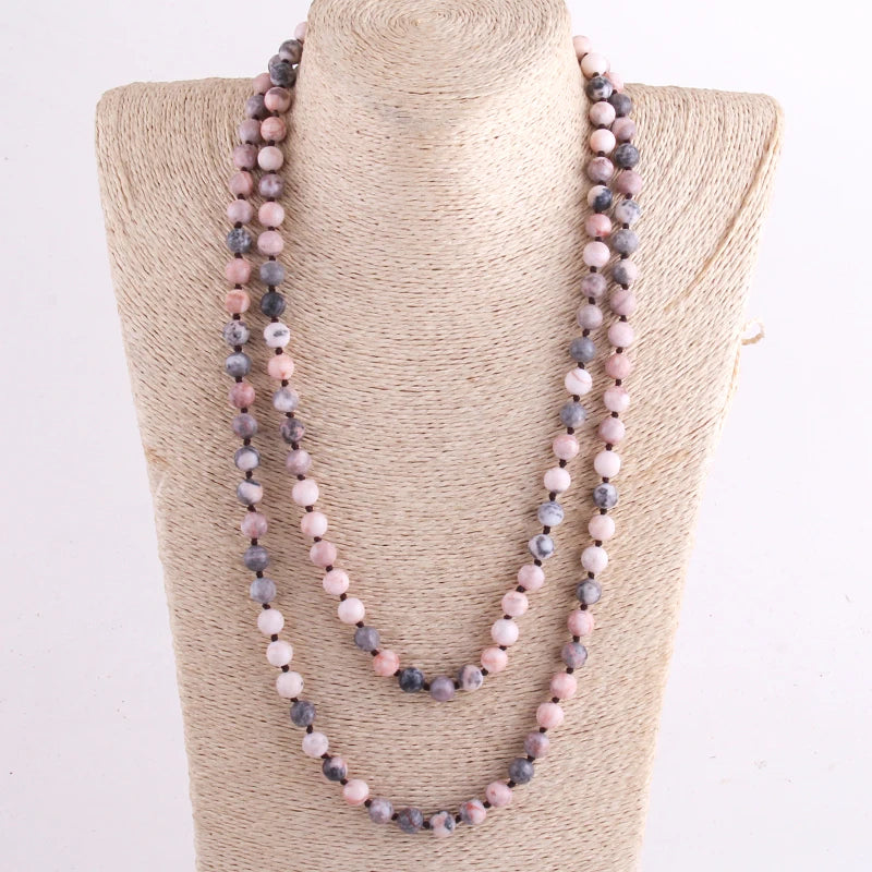 New Bohemian Jewelry long Knotted Halsband 8mm 125-128cm Double wrap Natural Stone Necklace
