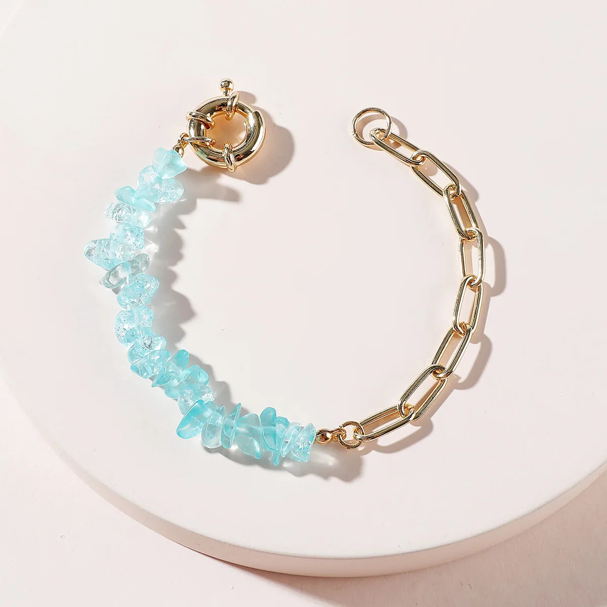 Women Fashion Half Stainless Steel Chain Half Purple Natural Crushed Stone Bracelet HD127