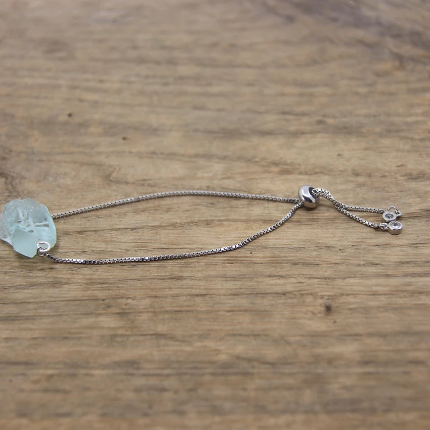 Raw Crystal Quartz Amazonite Citrines Tourmaline Stone Nugget Beads Silvery Chains Adjustable Bracelet Women Jewelry QC2003