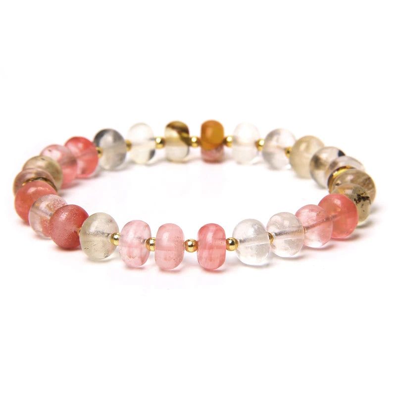 Fashion Natural white Howlite pink aventurine watermelon Tourmalin quartz stone beads bracelet for women lady Gifts Fashion