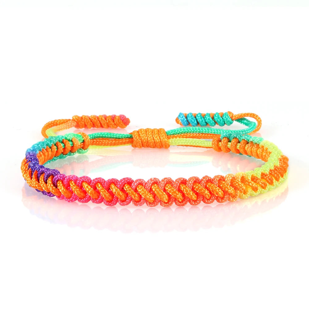 Lucky Colorful Rainbow Knots Braided Bracelet For Women Men Couple Handmade Adjustable Prayer Nylon Rope Bangles Travel Gift