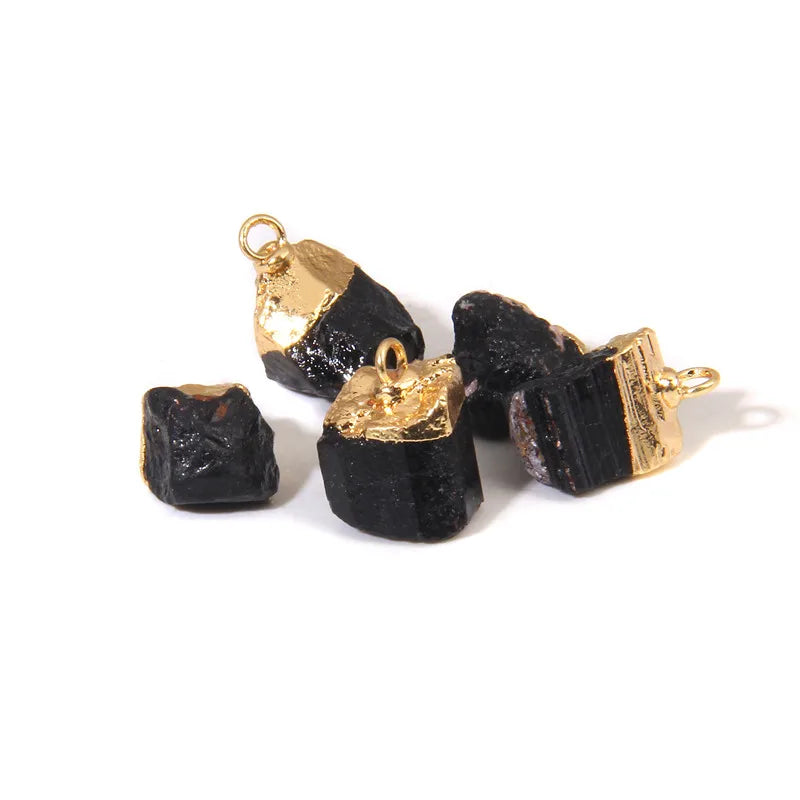2PCS Mini Raw Stone Pendant Rough Fluorite Amethysts Tourmaline Reiki Stone Charms For Jewelry Making Handmade DIY Accessories