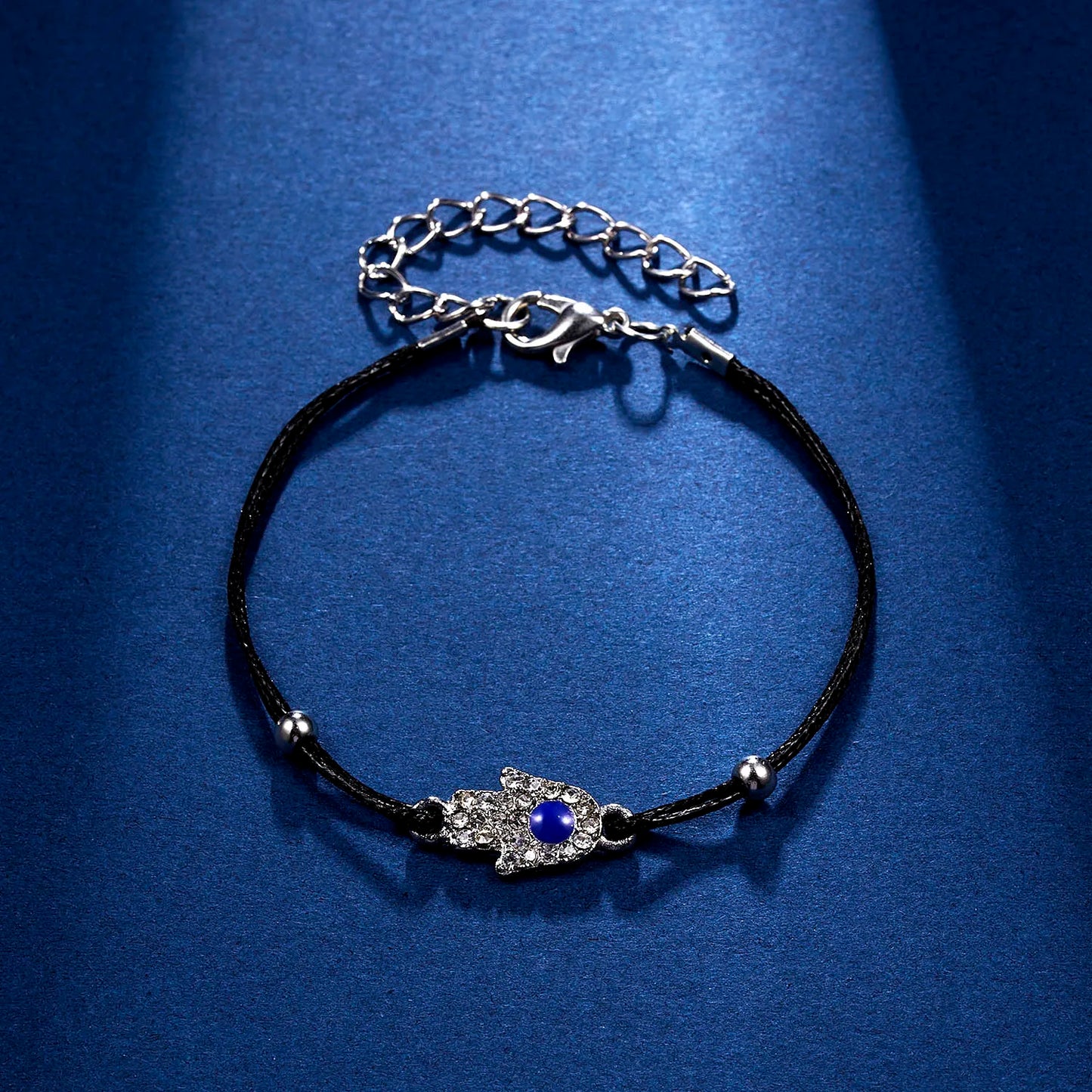 Lucky Handmade Vintage Rhinestone Palm Blue Evil Eye Pendant Link Chain Bracelet For Women Men Good Luck Bracelet Jewelry Gift