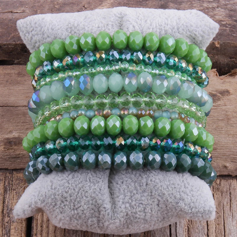Fashion Designer Beaded Bracelet Set 9pc Glass Crystal Multi Stack Bracelets Set For Women Jewelry