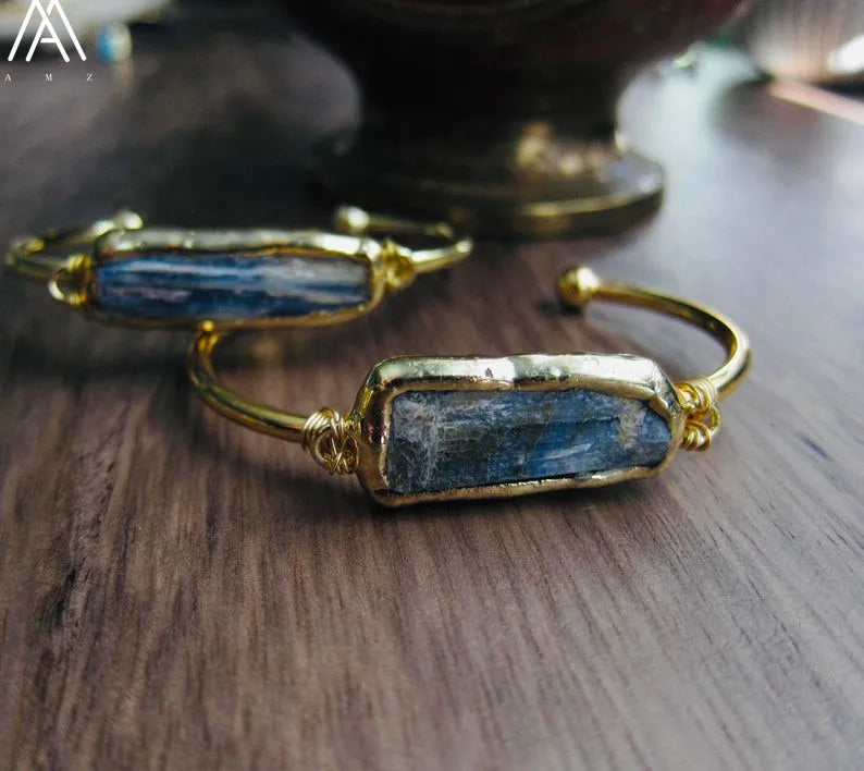 Natural Blue Kyanite Stone Open Bangle For Women High Quality Handmade Birthday Wedding Jewelry Gifts