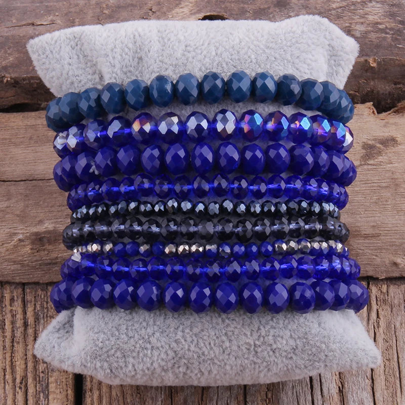 Fashion Designer Beaded Bracelet Set 9pc Glass Crystal Multi Stack Bracelets Set For Women Jewelry