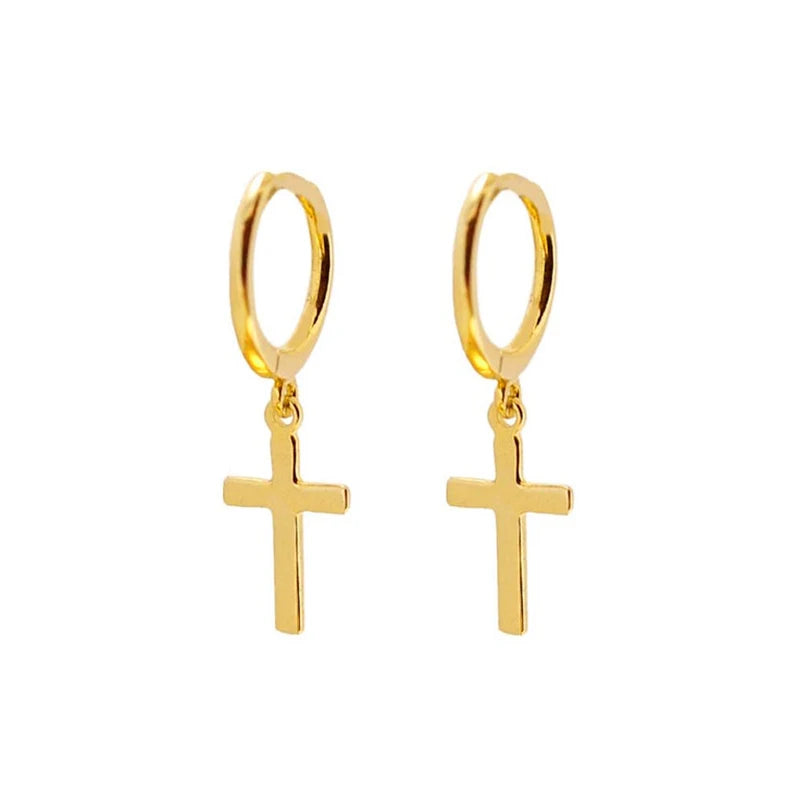 925 Sterling Silver Minimalist Jesus Cross Pendant Earrings Gold/Silver  Hoop Earrings Fashion Wedding Party Earrings Jewelry