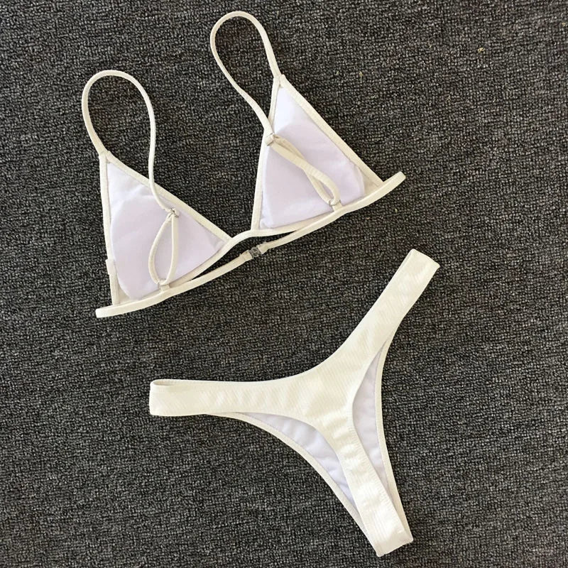 Bandeau Tanga Bikinis Ribbed Bikini 2025 Sexy High Cut Bikini Set Brazilian Swimsuit Thong Swimwear Women Girls Swimming Suit