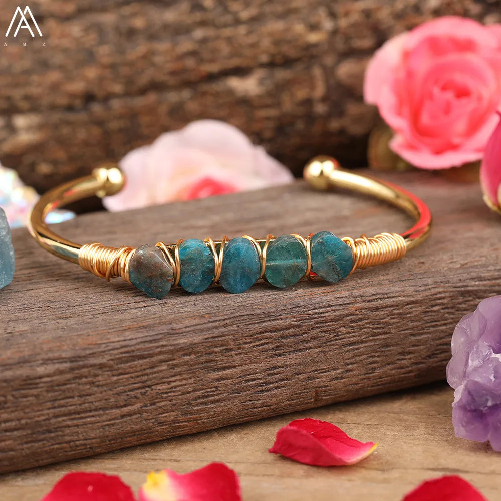 Natural Blue Kyanite Stone Open Bangle For Women High Quality Handmade Birthday Wedding Jewelry Gifts