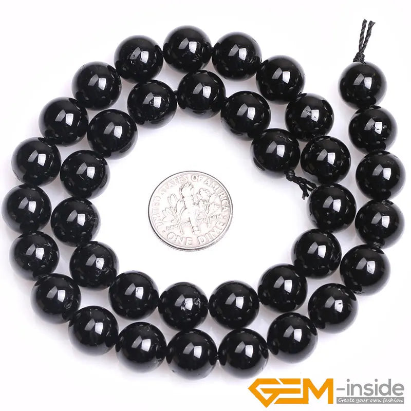 Natural Stone Black Tourmaline Round Loose Beads Strand 15 Inch DIY Bracelet Necklace Jewelry Making