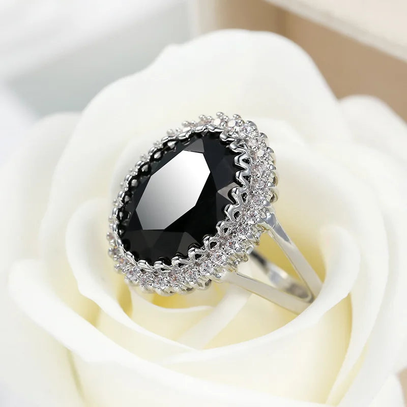 Vintage Female Wedding Ring 925 Sterling Silver Round Black Micro Pave Zircon Wedding Rings for Women Jewelry Anillos Mujer