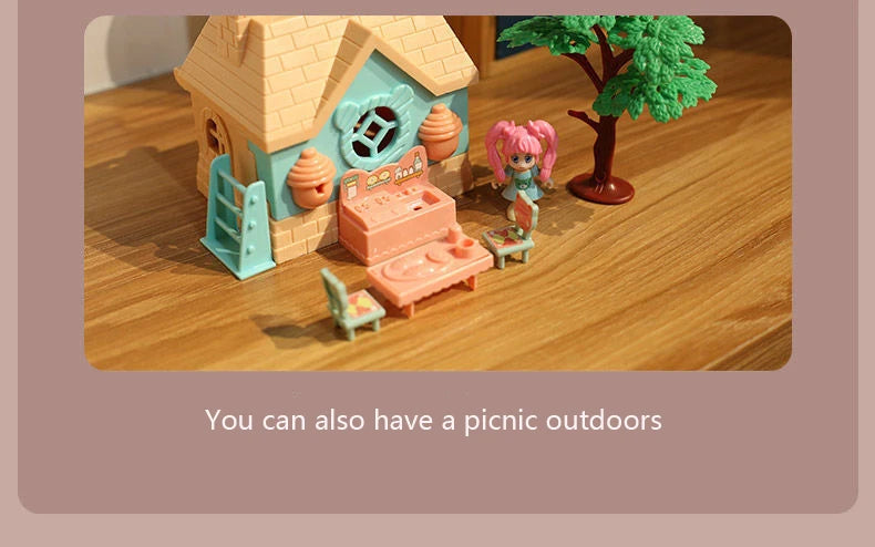 DollHouse Miniature Furniture DIY Doll House With Mini Doll Green Tree Forest Villa Home For Girl Christmas Gift ChildernToys