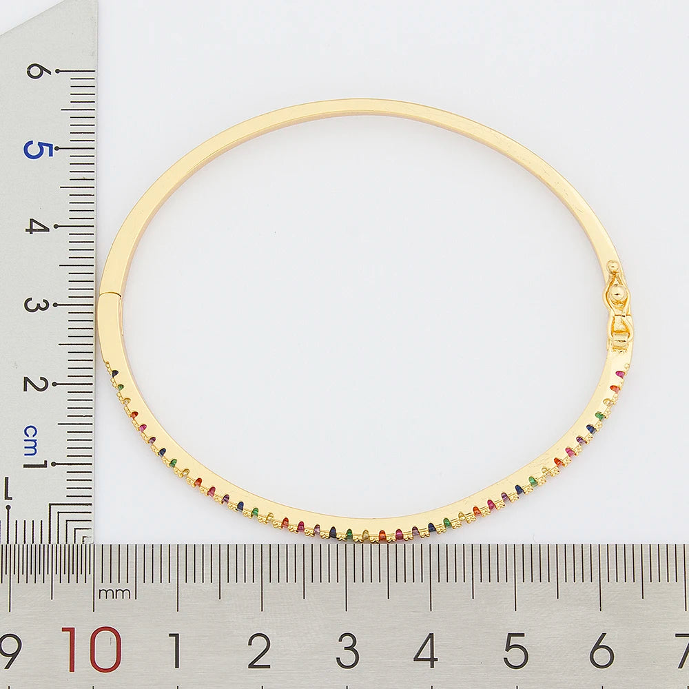 Nidin New Design High Quality Charm Rainbow Bracelet Copper Zirconia Rhinestone Cuff Bangle Trendy Jewelry Gift For Women Girls