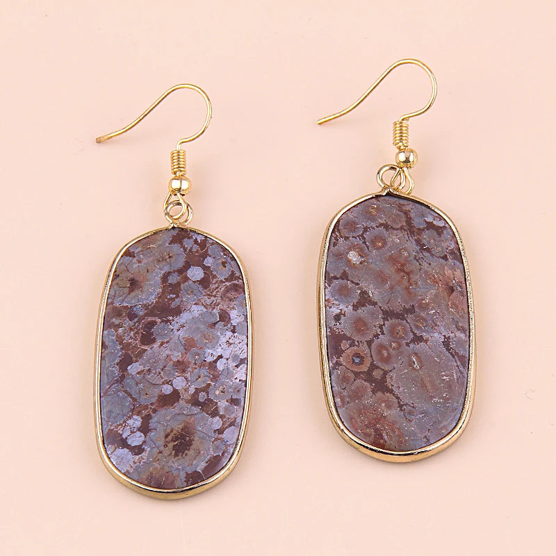 Hot Fashion Rectangle Natural Stone Earring Gary and Pink Women Drop Earrings