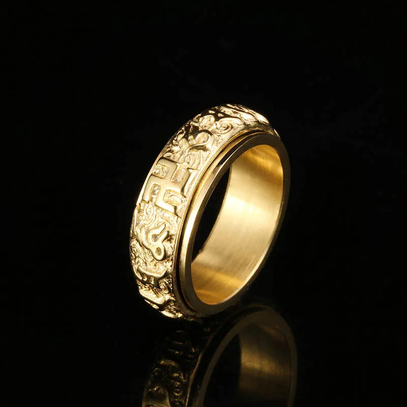Rotatable Ring for Men Women Titanium Steel Buddhist Ring Om Mani Padme Hum