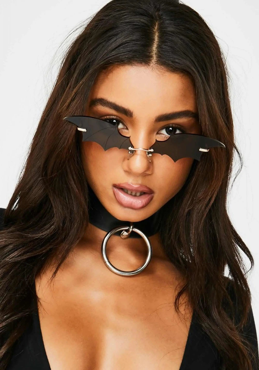 Fashion Rimless Men Sunglasses Women Trendy Bat Shaped Sun Glasses Female Male Vintage Black Mirror Shades Metal Oculos De Sol