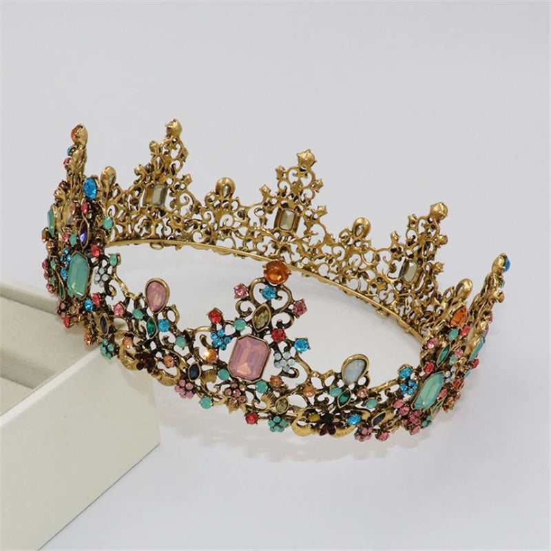 Vintage Baroque Tiara Crown Bride Crystal Queen King Crown Wedding Hair Jewelry Accessories Women Men Pageant Prom Headpiece