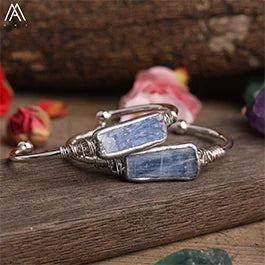 Natural Blue Kyanite Stone Open Bangle For Women High Quality Handmade Birthday Wedding Jewelry Gifts