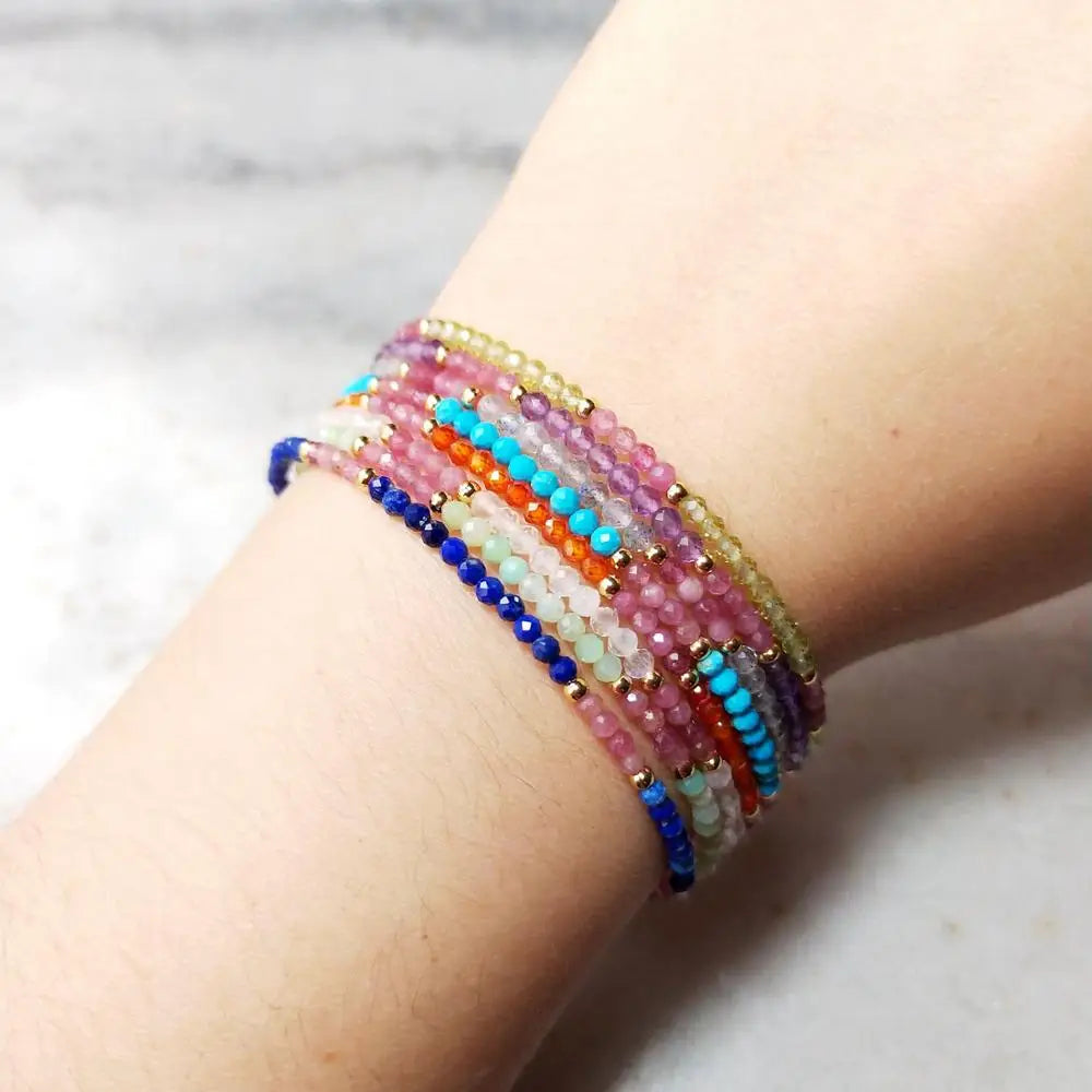 Lii Ji Multi Color Bracelet Natural Stone Lapis lazuli Peridot Labradorite Pink Tourmaline Dyed Turquoise Bracelet 1pcs