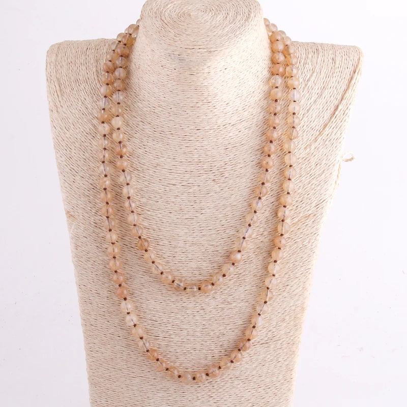 New Bohemian Jewelry long Knotted Halsband 8mm 125-128cm Double wrap Natural Stone Necklace