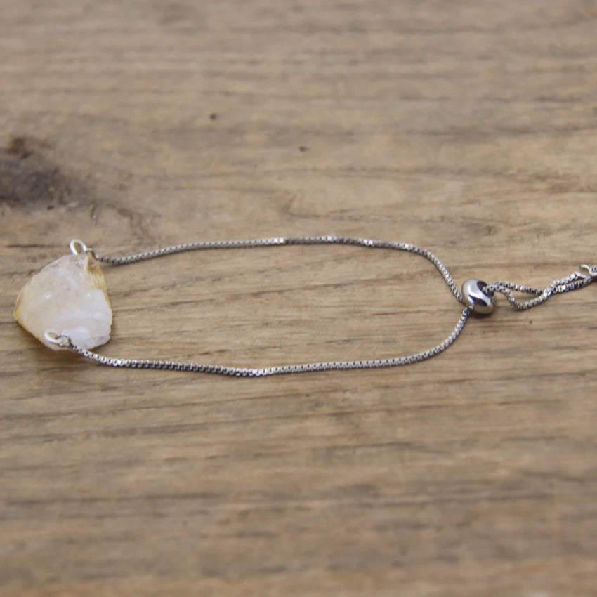 Raw Crystal Quartz Amazonite Citrines Tourmaline Stone Nugget Beads Silvery Chains Adjustable Bracelet Women Jewelry QC2003