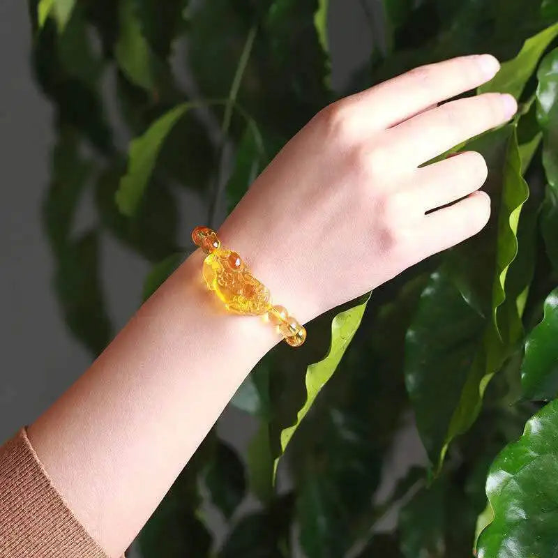 Feng Shui Obsidian Stone Beads Bracelet Wristband Gold Color Black Pixiu Wealth Good Luck Women Bracelet  Men Women Unisex