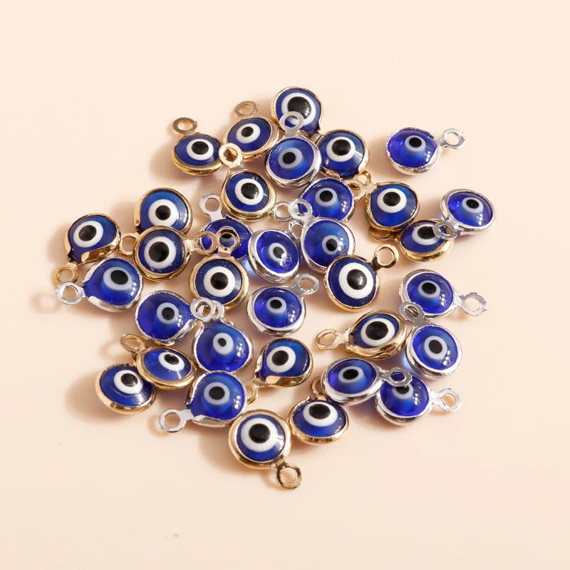 Leslie 60pcs 7*10mm Evil Eyes Charms Pendants for Earrings Bangles Handamde DIY Gold Silver Color Enamel Charms Jewelry Making