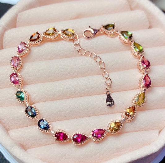 Exquisite Rainbow Tourmaline Bracelets 19cm Chain Rhinestone Slimming Bracelet Women Crystal Healing Bracelet Jewelry Gifts