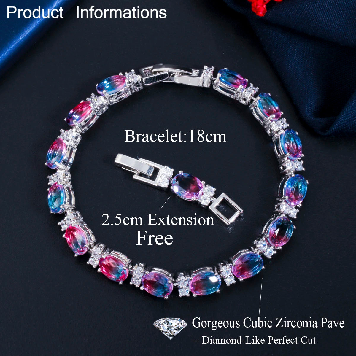 ThreeGraces Brilliant Multi Rainbow Cubic Zirconia Silver Color Wedding Colorful Bracelets for Women Fashion Party Jewelry BR147
