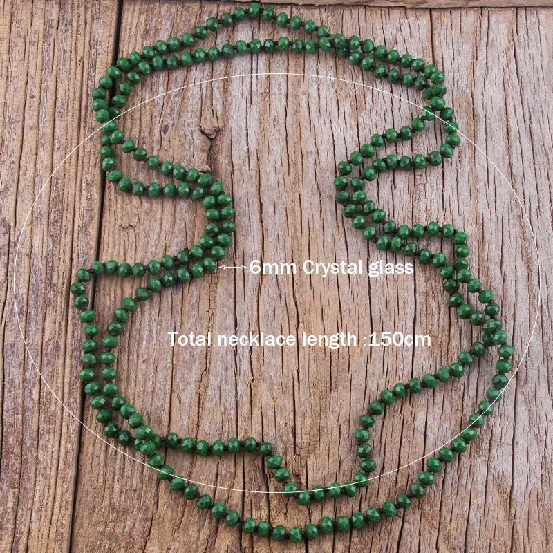 Fashion Bohemian Tribal Jewelry 6mm Crystal Long knotted Glass Crystal Necklace