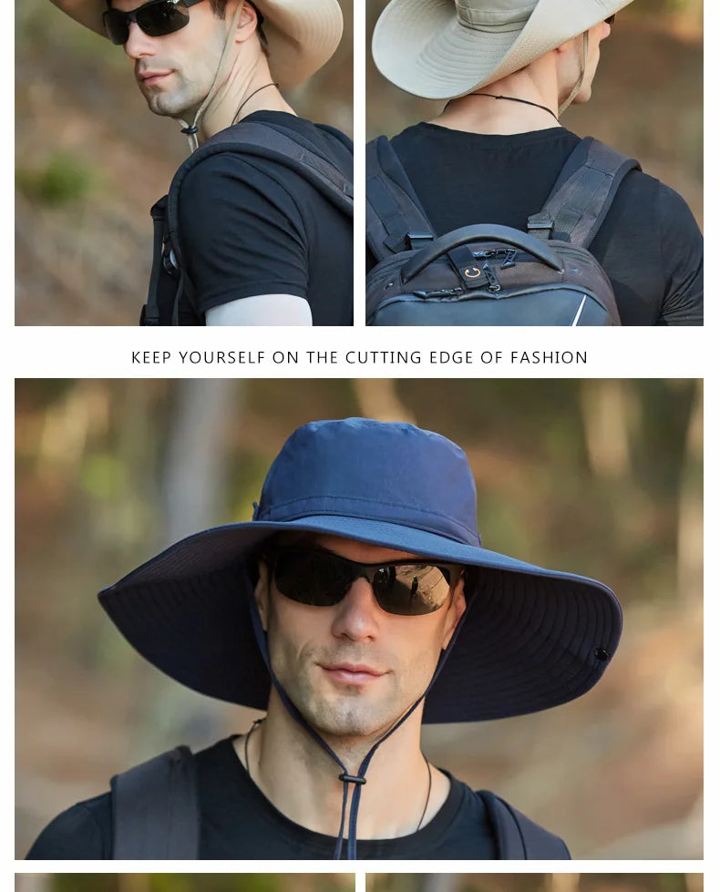 K194 Four Seasons Men's Panama Bucket Basin Sun Hat Sun Protection Hat Big Brim Fashion Outdoor