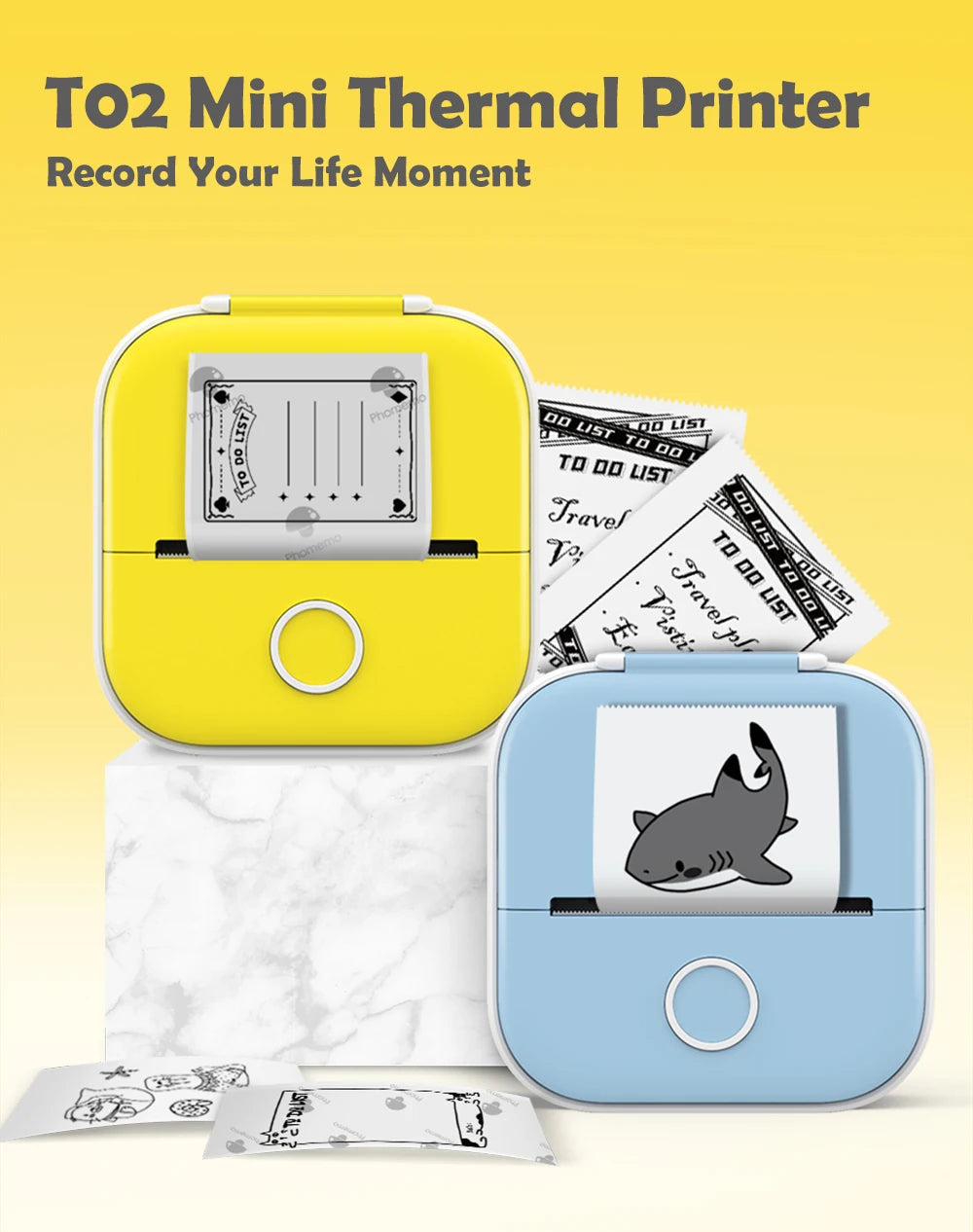 Phomemo T02 Pocket Printer Photo Journal Printing 53mm Sticker Labels Wireless Connection No-Ink Thermal Printing Long Battery