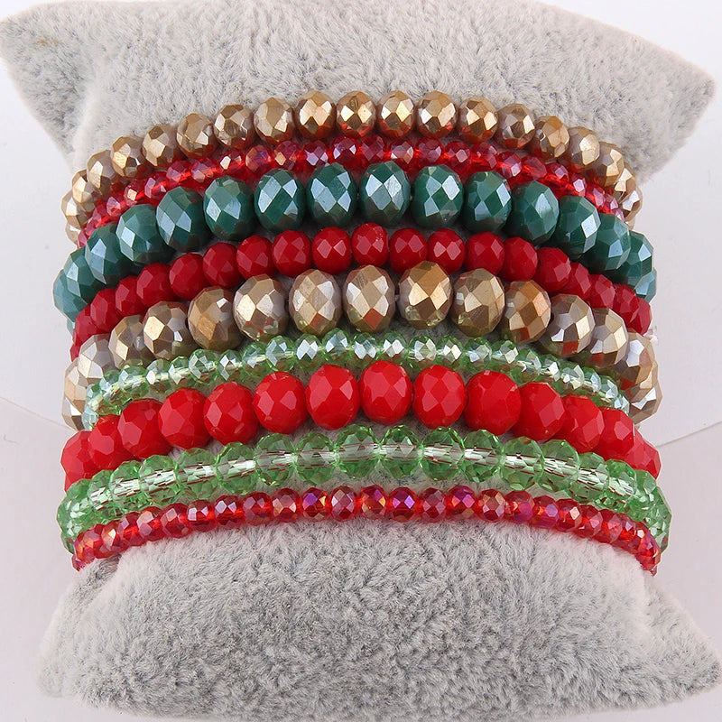 Fashion Designer Beaded Bracelet Set 9pc Glass Crystal Multi Stack Bracelets Set For Women Jewelry