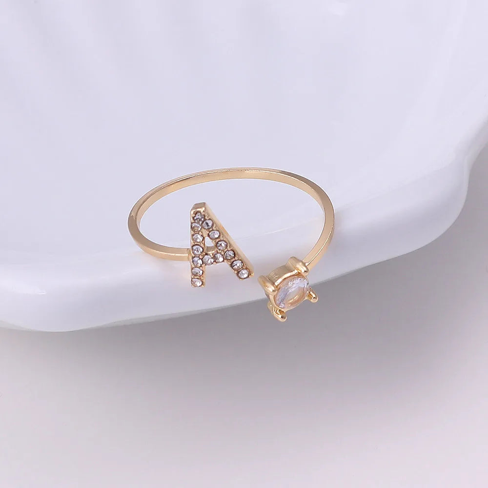 Fashion Initials A-Z Letter Ring Women Classic Gold Color Silver Color Opening Finger Ring For Girl Party Jewelry Gift Wholesale