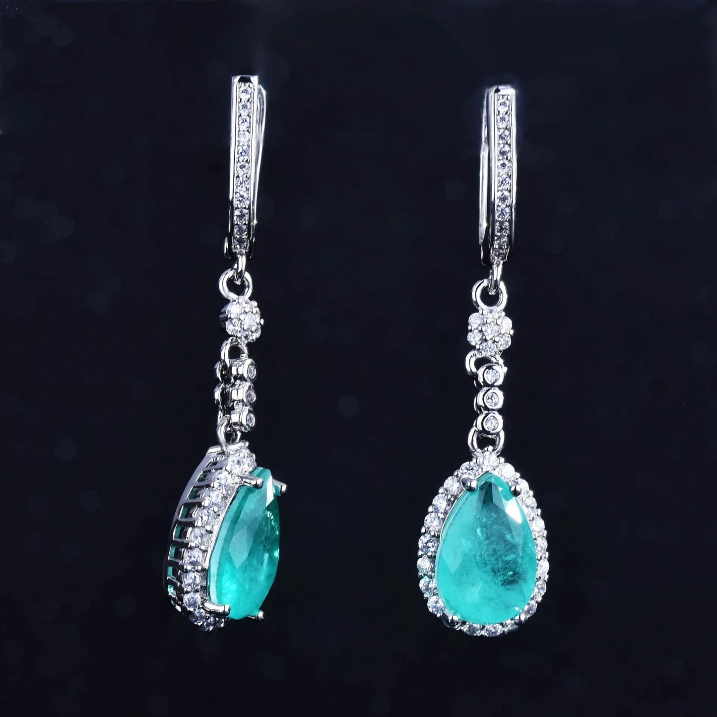 Silver Color Blue Tourmaline Necklace+Earrings+Ring Sets For Women White Gold Plated Water Drop Wedding Party Jewelry Set
