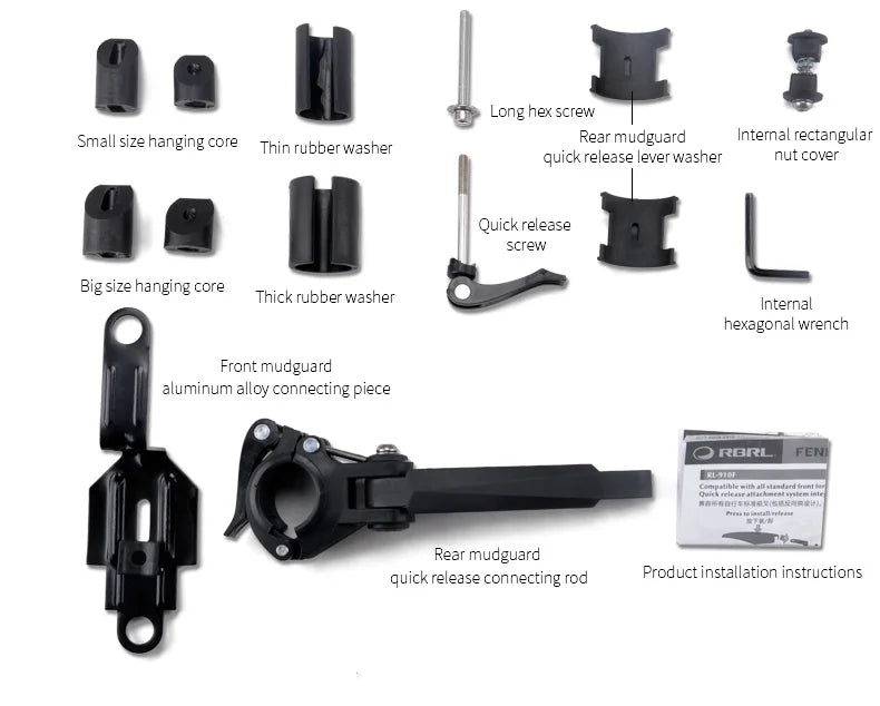 RBRL Bicycle Mudguard Set Mountain Bike Cycling Fender Adjustable MTB Widen Lengthen TPE Patent Quick Release E-Bike Protector